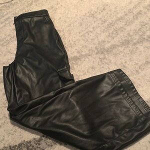 #006- Kids black Faux Leather wide leg Pants